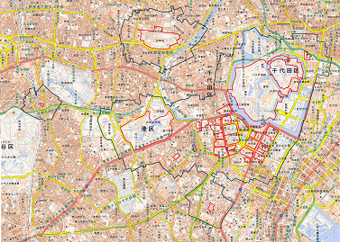 東京都心部における対象施設周辺地域図
