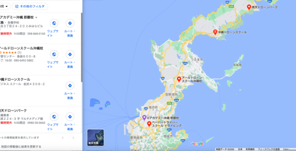沖縄県のドローンスクールの地図