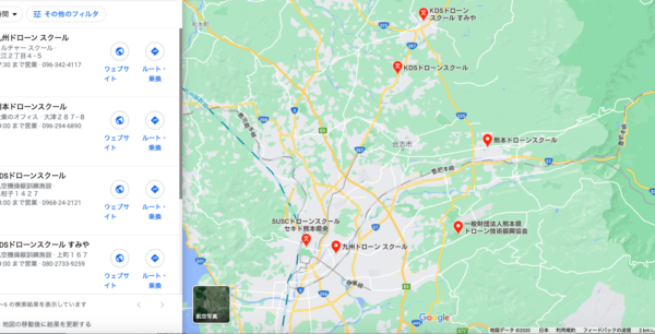 熊本県のドローンスクールのマップです。