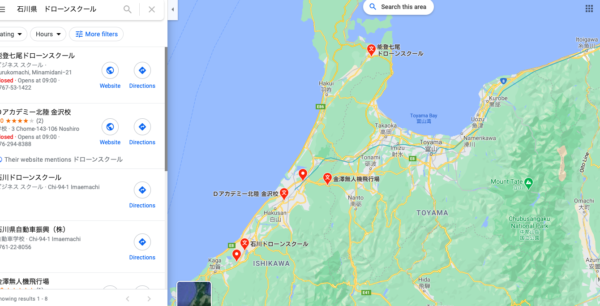 石川県のドローンスクールマップです。